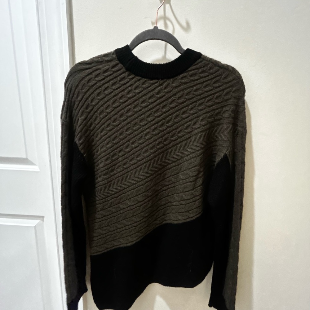 Women’s Asymmetrical Green and Black Cable Knit Sweater
